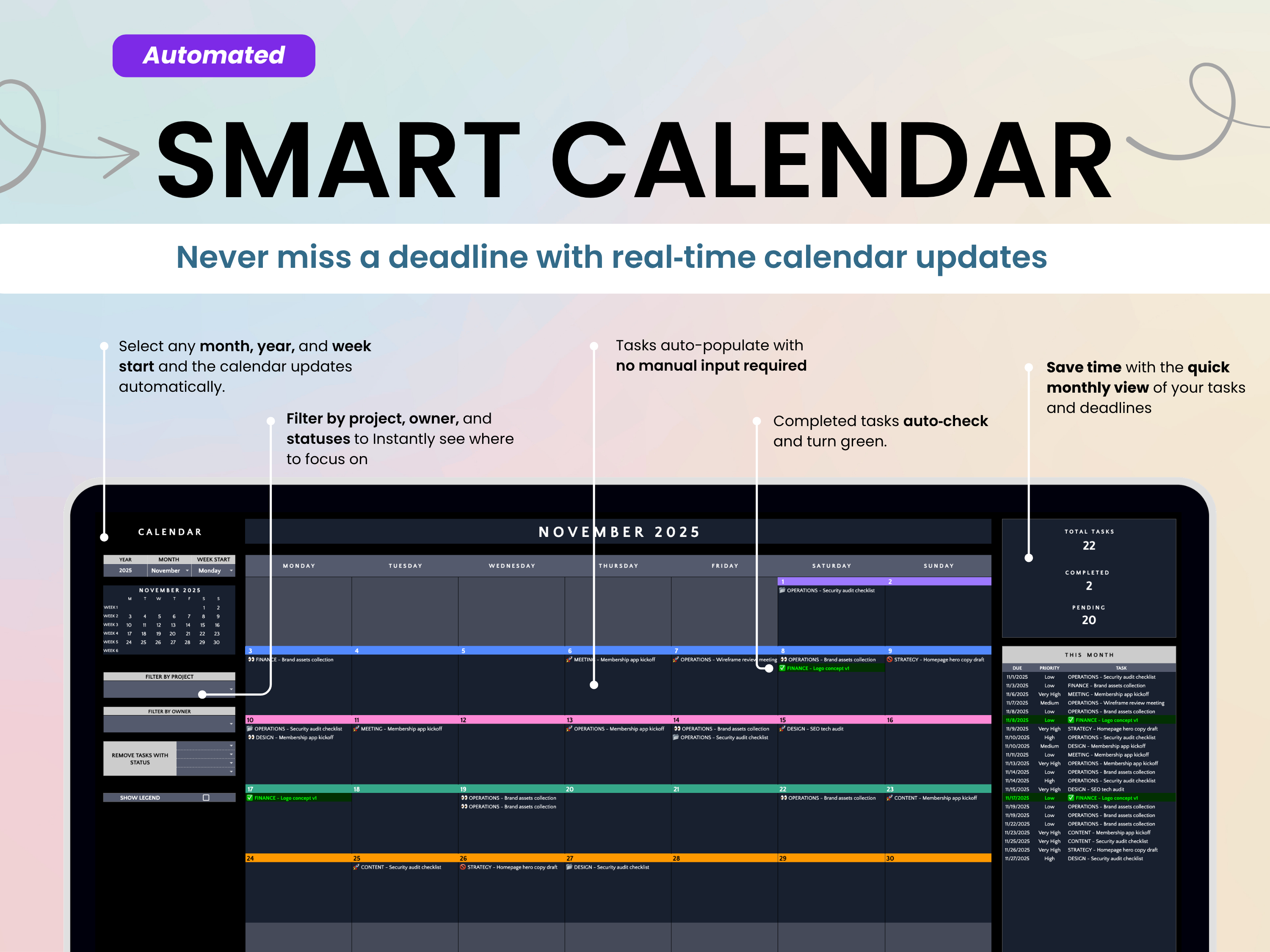 Smart calendar software interface with a focus on real-time updates and task management.