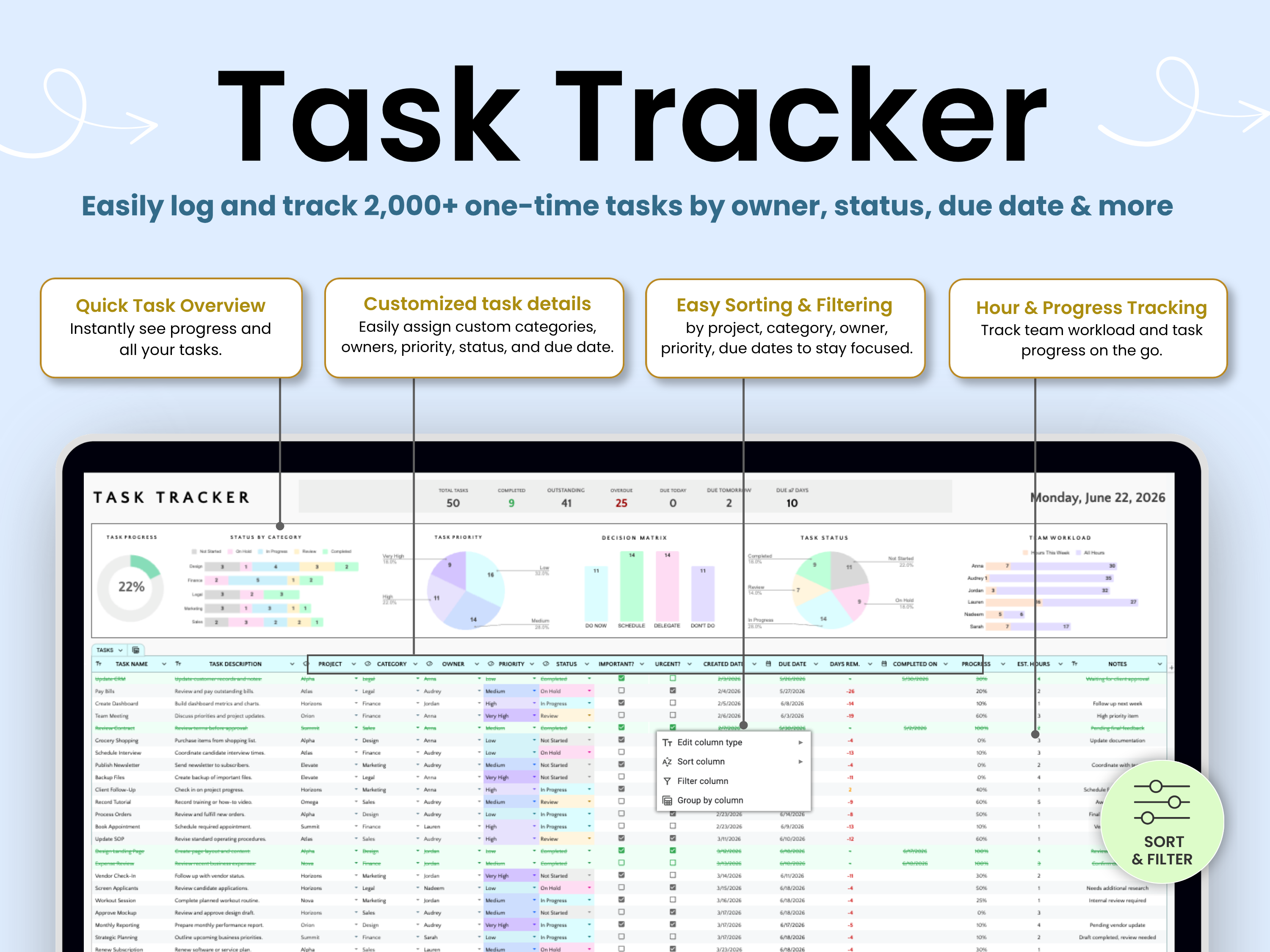 Task Tracker to track one-time events