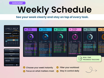 Weekly schedule app with colorful interface and text on a gradient background
