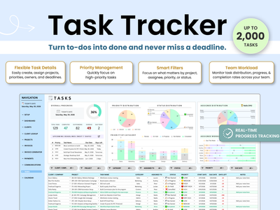 Task Tracker software interface with various features highlighted