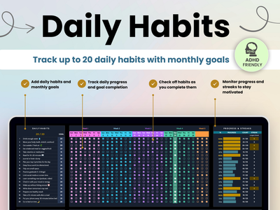 Track up to 20 daily habits with monthly goals 