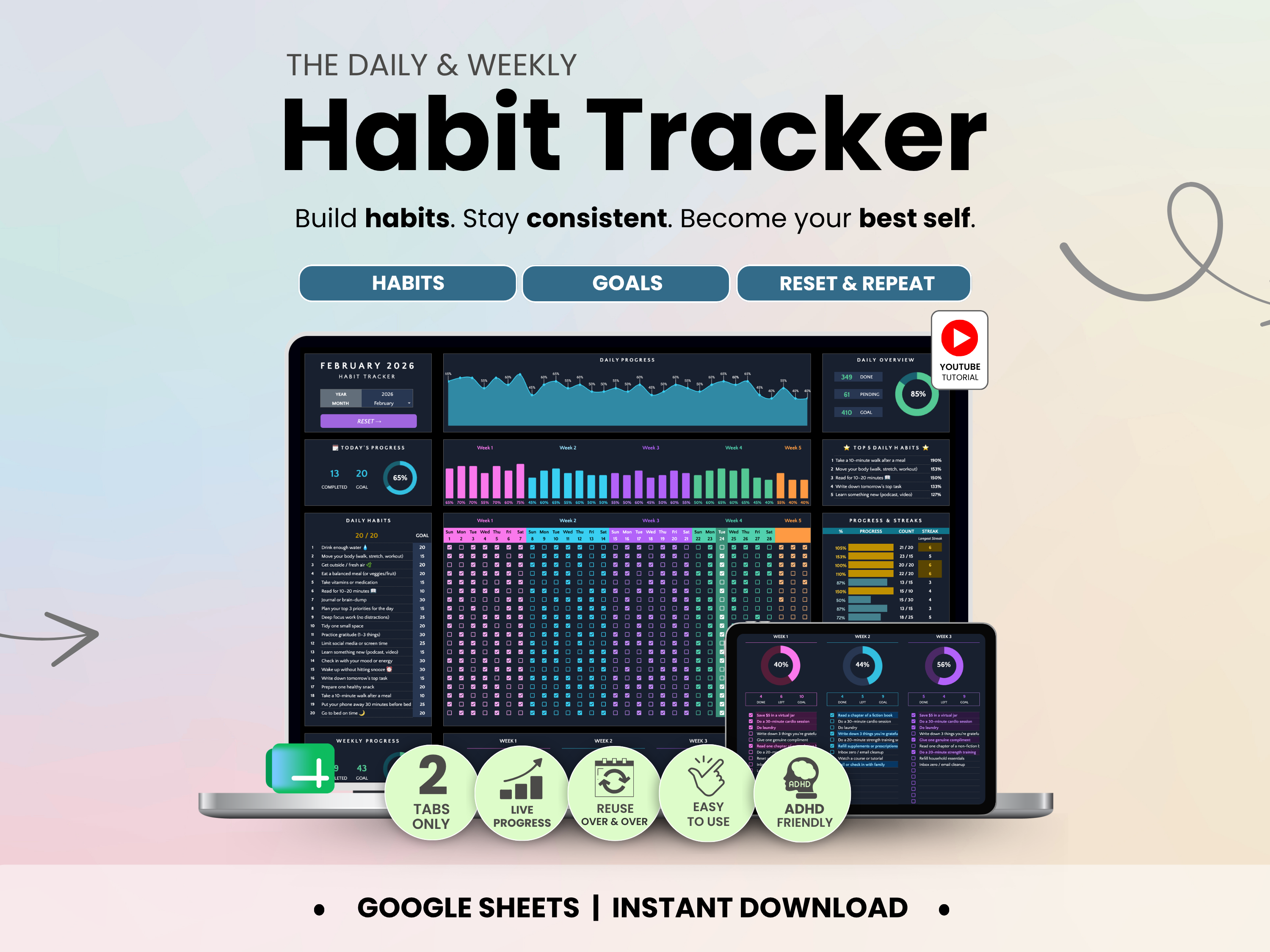 The daily & weekly habit tracker by smart kit designs