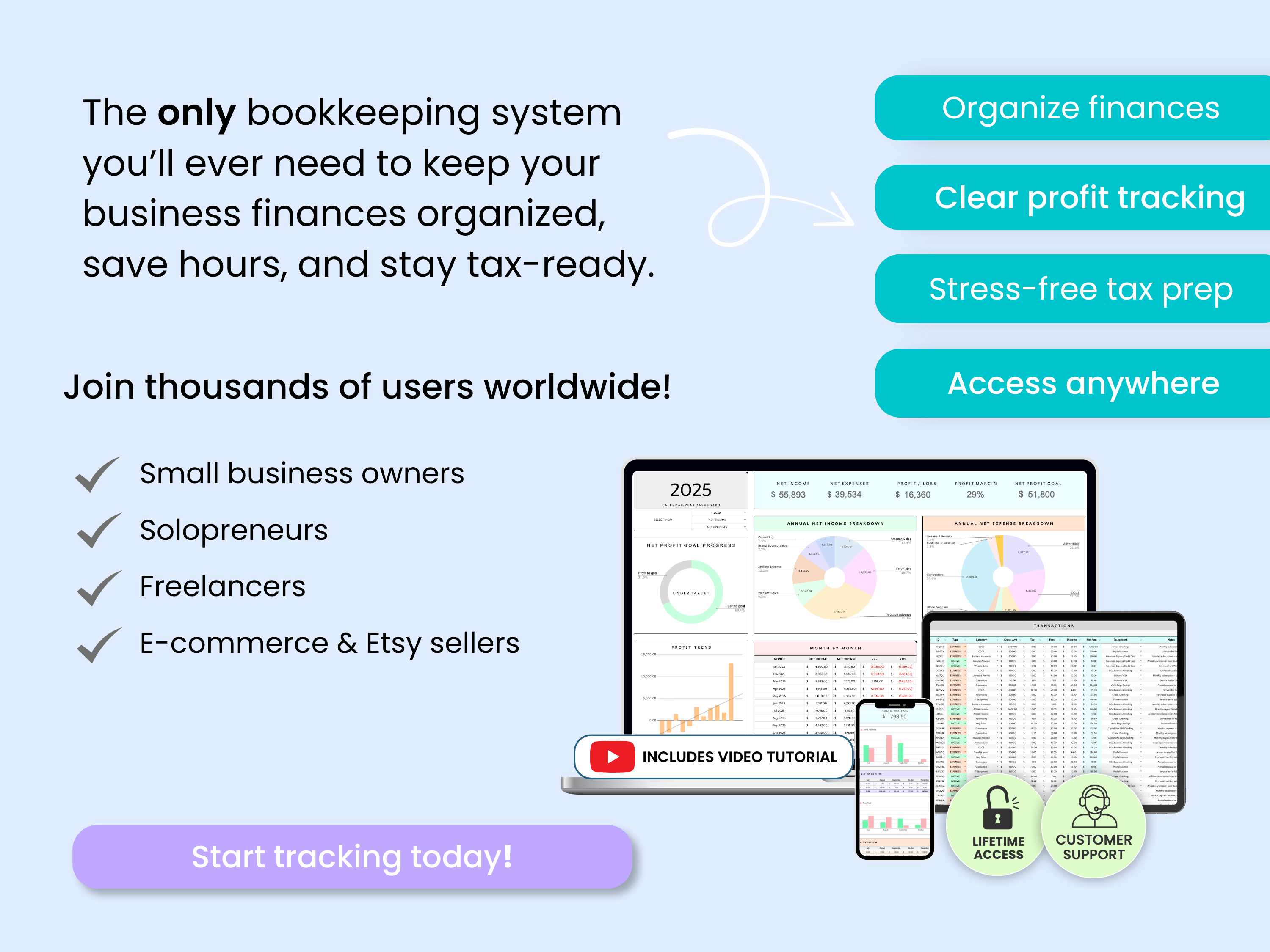 The only bookkeeping system you’ll ever need to keep your business finances organized, save hours, and stay tax-ready