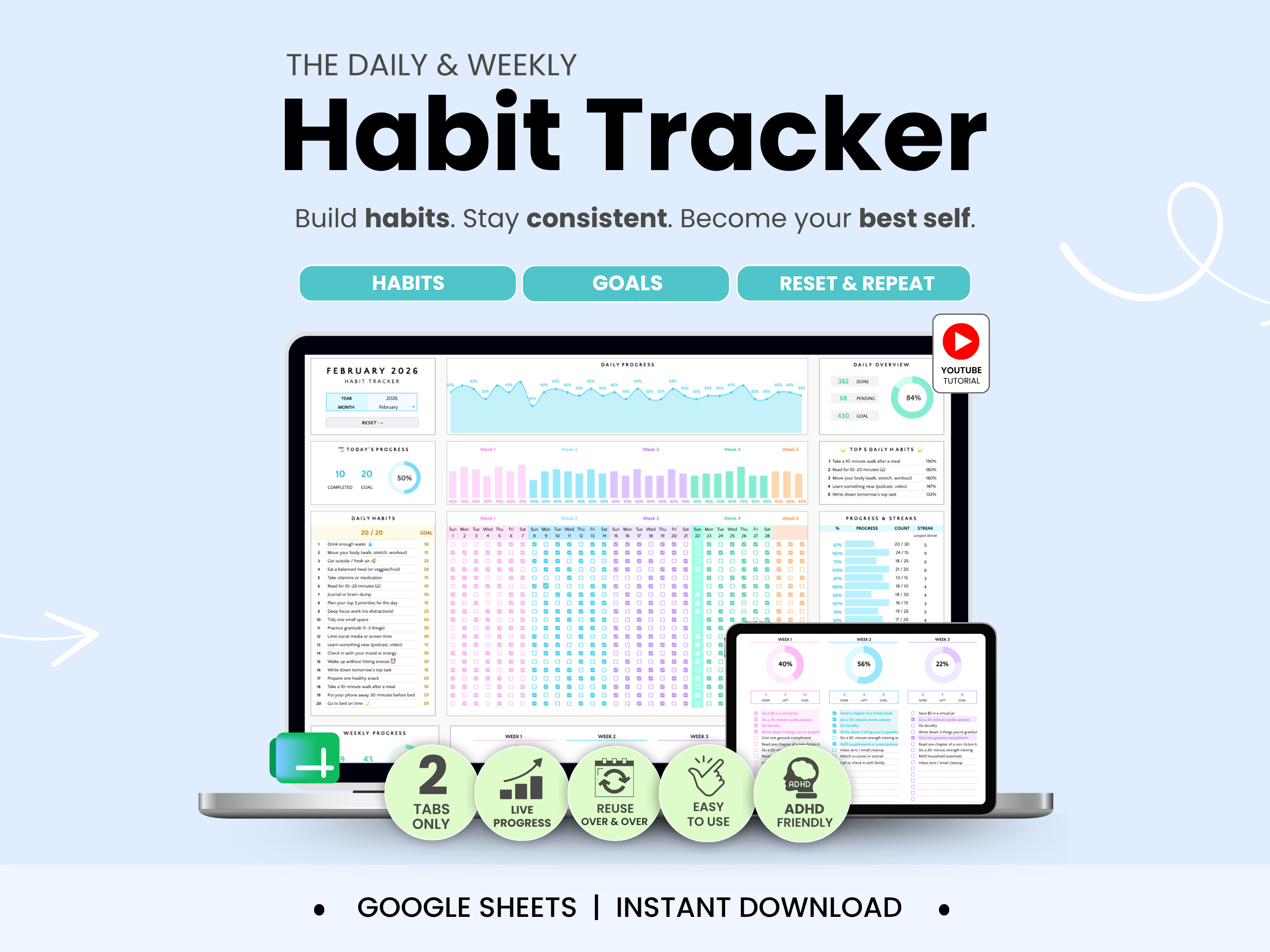 The daily & weekly habit tracker by smart kit designs