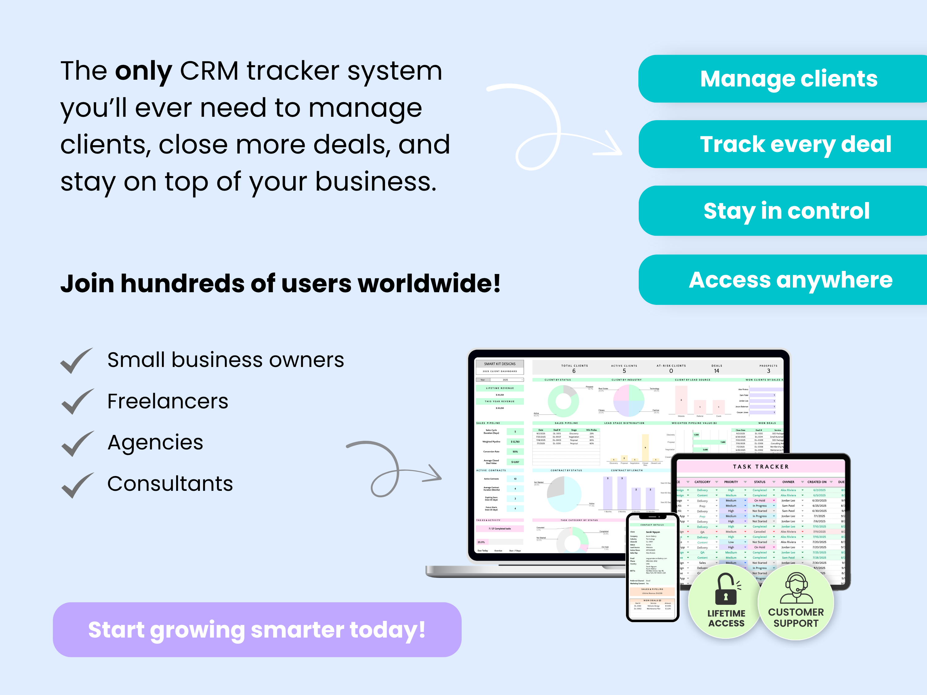 The only CRM tracker system you’ll ever need to manage clients, close more deals, and stay on top of your business.