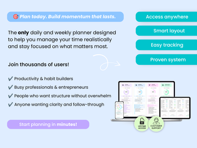 The only daily and weekly planner designed to help you manage your time realistically and stay focused on what matters most.