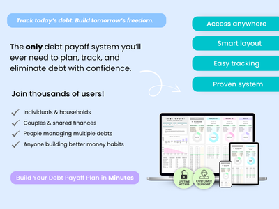 The only debt payoff system you’ll ever need to plan, track, and eliminate debt with confidence.