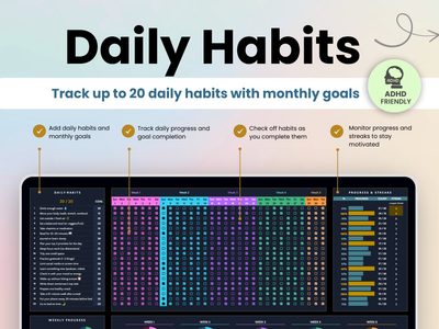 Track up to 20 daily habits with monthly goals 