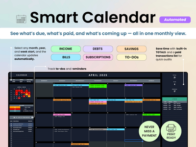 Smart calendar software interface with various categories and a monthly view.