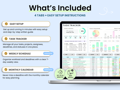 Task tracker software with setup instructions on a computer screen