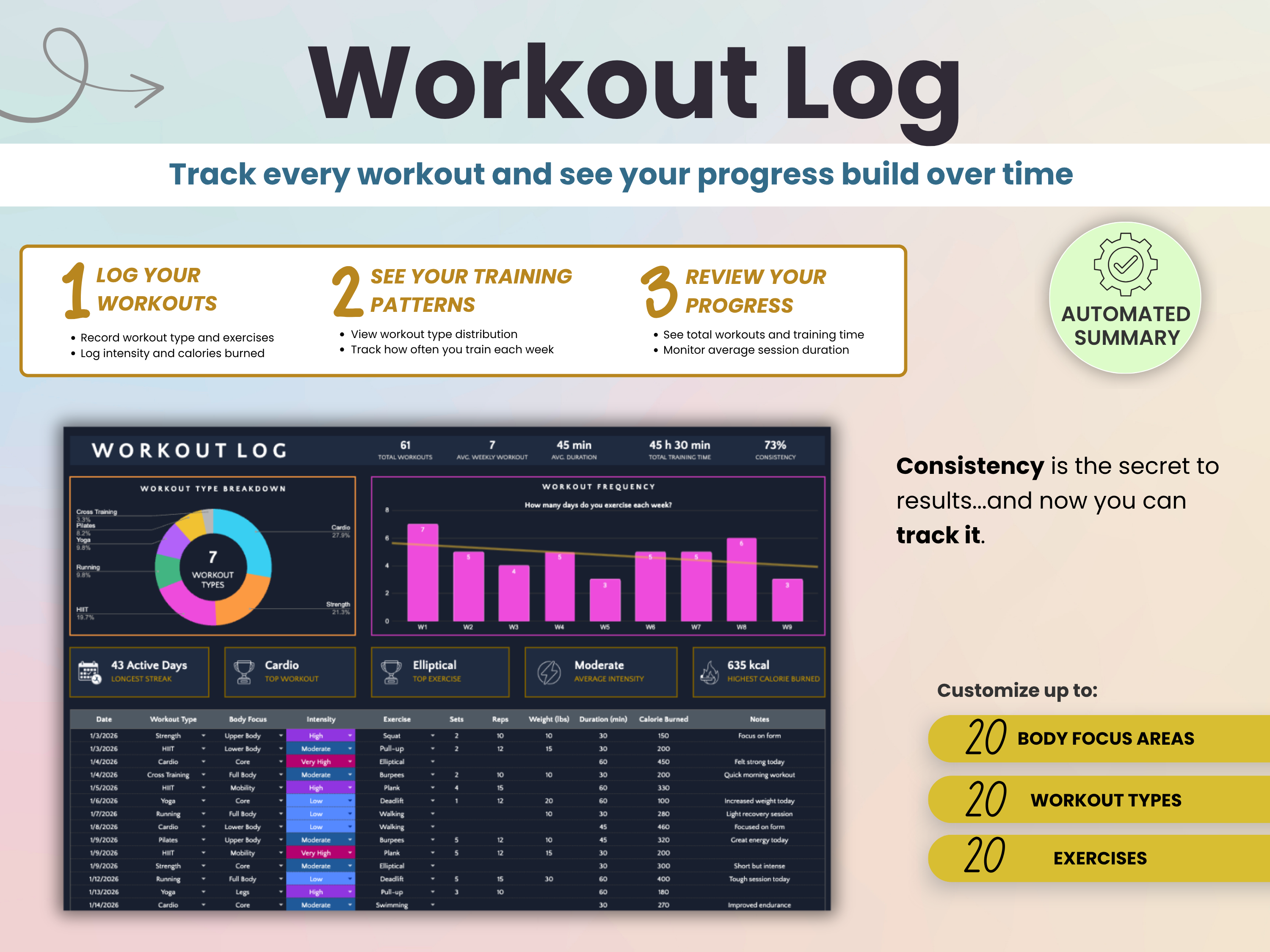 Workout Log to track every workout in one organized view