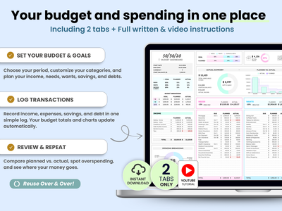 Your budget and spending in one place . It includes 2 tabs , a written guide and a video tutorial