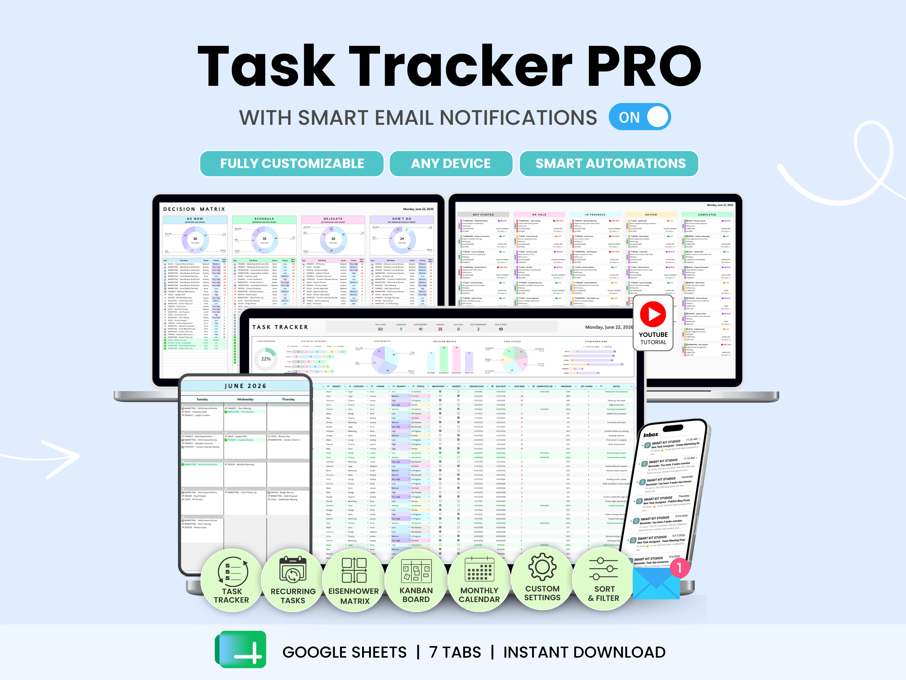 Load video: Task Tracker Pro 2.0 Google Sheets Template - Video Clip